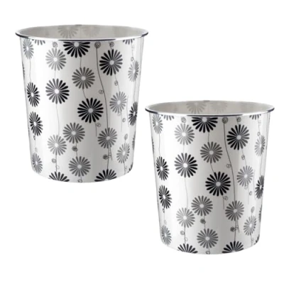Image of MantraRaj Plastic Waste Paper Basket Bin Pack Of 2 Round Trash Can Lightweight Recycling Rubbish for Home Office Kitchen Bedroom, Garbage Container Dustbin 7.7Litre (Black Flower)