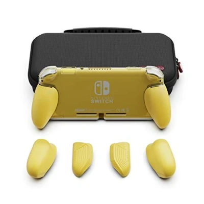 Image of Skull &amp; Co. GripCase Lite Bundle: A Comfortable Protective Case with Replaceable Grips [to fit all hands sizes] for Nintendo Switch [with Carrying Case] Yellow