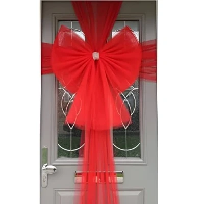 Image of ReTaaj Extra Large Deluxe Fabric Christmas Bow &amp; Ribbon Kit Front Door Window Wedding Traditional Xmas Party Gifts Outdoor Decoration (Red)