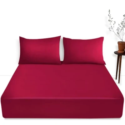 Image of King Size Deep Fitted Sheet 16&quot;/40 cm Anti Allergy Bedding Polycotton Fabric Pocket Bottom Red