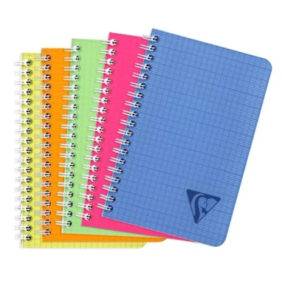 Image of Clairefontaine Ref 328535C Linicolor Wire bound Notebook (50 Sheets) 11x17cm Size, 90gsm Brushed Vellum Paper, Polypro Cover, Squared Ruling Assorted Colours (Pack of 10)