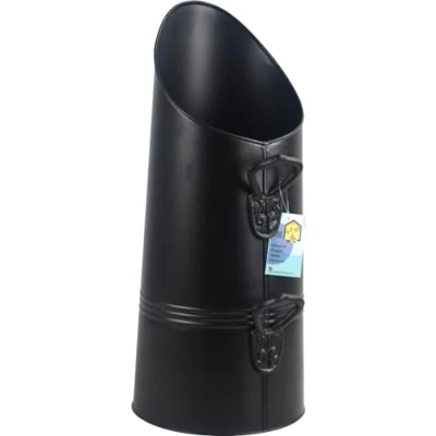 Image of Tall Metal Fireplace Round Coal Scuttle Bucket Hod with Designer Casted Iron Handles 21&quot;