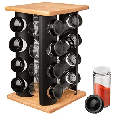 Image of orion group Spice Rack, 16 Glass Containers, Rotating Wooden Metal, 17.5 x 29 cm