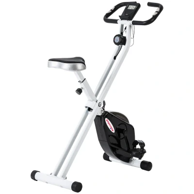 Image of SPORTNOW Folding Exercise Bike, Quiet Stationary Bike with 8 Level Magnetic Resistance, Heart Rate Sensor, Adjustable Seat and Wheels for Home Gym Workout, Black White
