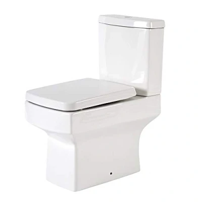 Image of Milano Elswick Modern White Ceramic Close Coupled Toilet WC Pan, Chrome Flush Button, Cistern and Soft Seat