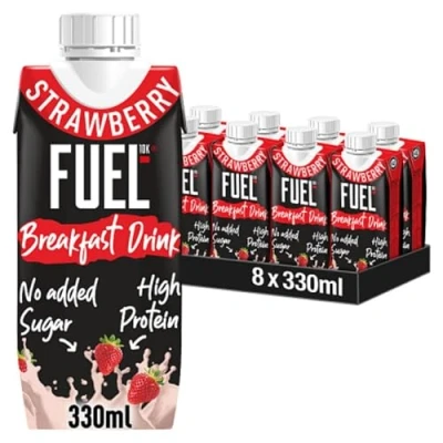 Image of FUEL10K Strawberry Breakfast Milk Drink, High Protein &amp; Vitamins, 330 ml (Pack of 8)