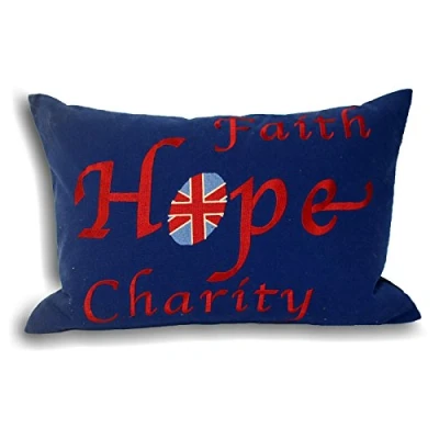 Image of Paoletti Faith Hope Charity Embroidery 100% Cotton Cushion Cover, Navy Blue, 35 x 50 Cm