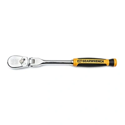 Image of GearWrench 81009T Drive 90 Tooth Dual Material Flex Head Teardrop Ratchet, 1/4&quot;, 8&quot;