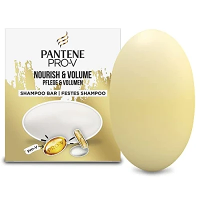 Image of Pantene Nourish &amp; Volume Vegan Shampoo Bar with Pro vitamins, Solid Travel Toiletries for Damaged Dry Hair (70G) Rich Lather, 97% Natural Origin, Cruelty Free Recyclable Box