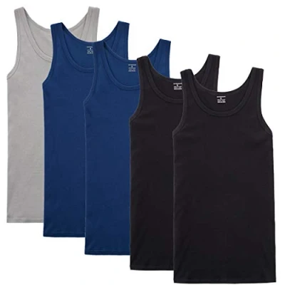 Image of NUOZA Mens Vest Tank Top 5 Pack Fine Rib Muscle Shirts Cotton Black Blue Gray,4XL