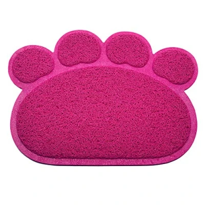 Image of Paw Shaped Cat Puppy Doggy Litter Mat PVC Eco friendly Pet Feeding Durable Non slip &amp; Waterproof In Various (PINK, PAW)