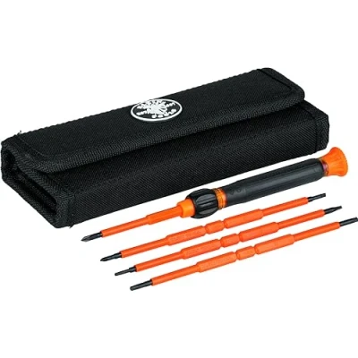 Image of Klein Tools 32584INSR Precision 8 in 1 Screwdriver Set with Case, 1000V Rated Insulated Phillips, Slotted and Tamperproof TORX Tips