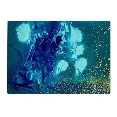 Image of Blue Navy Teal Green Gold Kitchen Worktop Protector Saver Glass Chopping Board