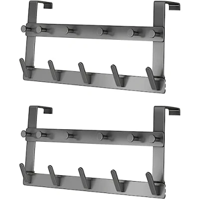 Image of Door Hooks,Over The Hook Hanger,Double Row Behind Door,Over Hanger 11 Hooks,Heavy Duty Coat Hooks And Racks For Coat/Towel/Bag,Assembly Free Over Hanger. (Color : Grey 2p