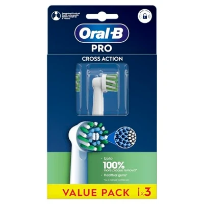 Image of Oral B Pro CrossAction Replacement Heads, Pack of 3, Suitable for Mailboxes