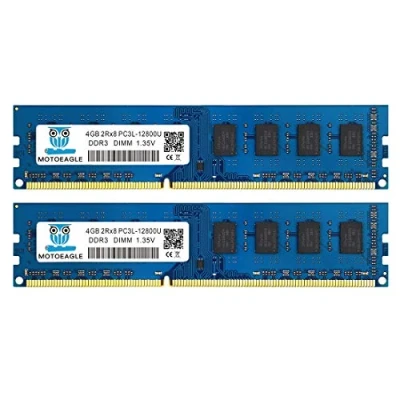 Image of Motoeagle 8GB Kit (4GBx2) DDR3 DDR3L 1600 MHz UDIMM 4GB RAM 2Rx8 PC3 PC3L 12800U 1.35V/1.5V 240 Pin Desktop Memory