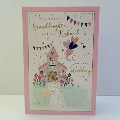 Image of ICG Wonderful Granddaughter And Her Husband Wedding Day Card Traditional Church Flowers Hearts