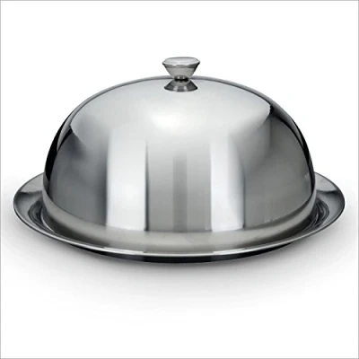Image of Cheese and Cake Cover Dome with Serving Plate Stainless Steel