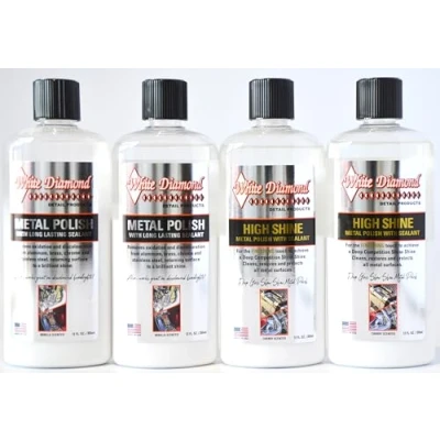 Image of WHITE DIAMOND Detail Products Metal Polish &amp; High SHINE Quadruple Pack with Terry Cloth and Microfibre FREE NEXT DAY UK DELIVERY