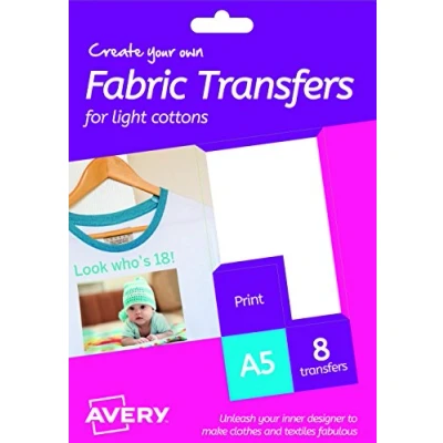 Image of Avery HTT01 Printable Fabric Transfers for Light Cottons, 1 Transfer Per A5 Sheet