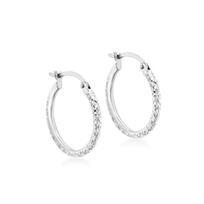 Image of Carissima Gold Women&#039;s 9 ct White 16 mm Diamond Cut Round Creole Earrings