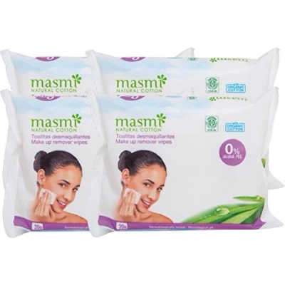 Image of Masmi Natural Cotton Bio Make Up Cleaning Wipes (4 Packs of 20)