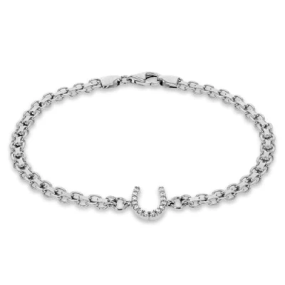 Image of Tuscany Silver Women&#039;s Sterling Rhodium Plated Cubic Zirconia Horseshoe Bismarck Bracelet