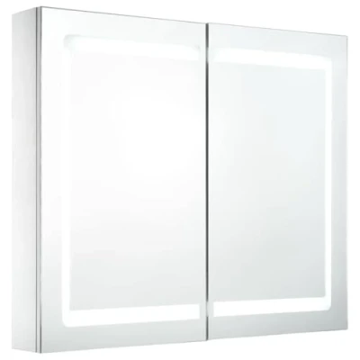Image of vidaXL LED Bathroom Mirror Cabinet, White and Silver, MDF in Melamine Finish, Wall Mounted with Ample Storage, Energy Efficient Lighting