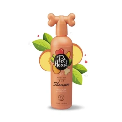 Image of PET HEAD Dog Shampoo &amp; Conditioner 300ml, Quick Fix, Peach Scent, Best 2 in 1 for Smelly Dogs, Nourishes and Softens Coat Skin, Professional Grooming, Vegan, Gentle Formula Puppies