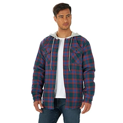Image of Wrangler Authentics Men&#039;s Long Sleeve Quilted Lined Flannel Shirt Jacket with Hood, Limoges, S