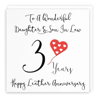 Image of Hunts England Daughter And Son In Law 3rd Anniversary Card To A Wonderful &amp; 3 Years Happy Leather Love Heart Collection