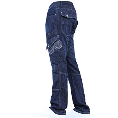 Image of Crosshatch BNWT Designer Branded Heavy Duty Multi Pocket Dark Cargo Combat Denim Jeans Pants All Waist &amp; Leg Sizes Darkwash 30W X 30L