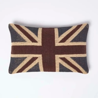 Image of HOMESCAPES Hand Woven Jacquard Union Jack Cushion Cover 30 x 50 cm United Kingdom Flag Decorative 100% Cotton The Perfect British Gift