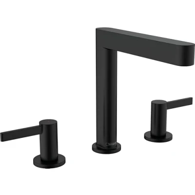 Image of hansgrohe Finoris 3 hole basin mixer 160 with push open waste set, matt black, 76034670
