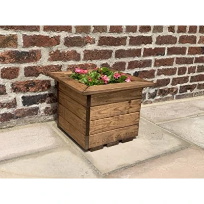 Image of Charles Taylor Small Decorative Wooden Cube Planter Square Garden FlowerPot 41cm