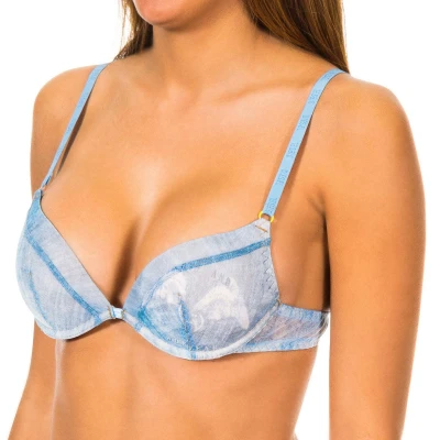Image of Diesel Womenss micro tulle woven underwire bra 00CWYY 0CAAU Blue Polyamide Size 36B