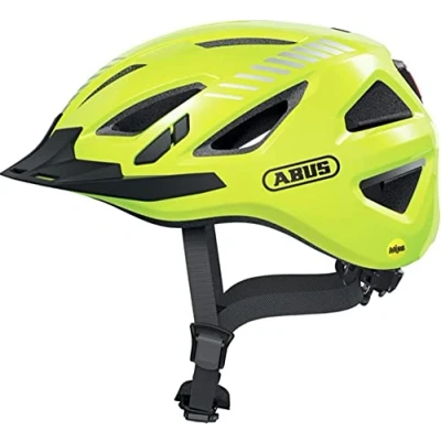 Image of ABUS City Helmet Urban I 3.0 MIPS Bicycle with Impact Protection, Rear Light, Shield and Magnetic Closure for Men Women Glossy Yellow, Size XL