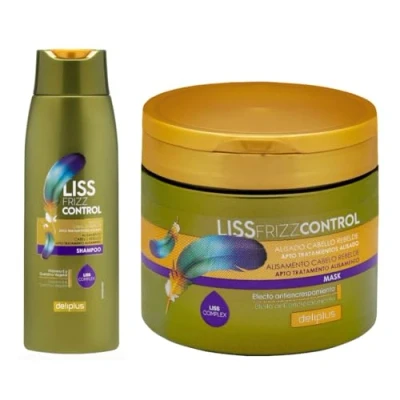 Image of Pack 2 Shampoo 400 ml + Mask ml. Liss Frizz Control. Rebellious Hair with Vitamin E and Keratin. Deliplus