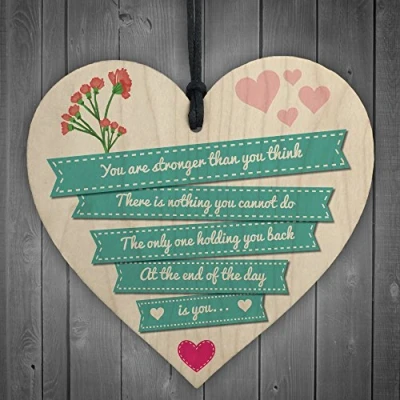 Image of RED OCEAN You Are Stronger Inspirational Motivational Quote Best Friend Wooden Hanging Heart Gift Plaque Sign