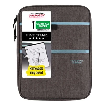 Image of Five Star Zipper Binder, 1 Inch 3 Ring Carry All with Internal Pockets and Dividers, 375 Total Sheet Capacity, Heathered Gray/Mint (29092BH0)