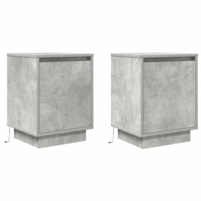 Image of vidaXL Bedside Cabinets with LED Lights 2 Pack, Concrete Grey, Engineered Wood, Modern Style, 38x34x50 cm, Bedroom Nightstands, Drawers, Freestanding