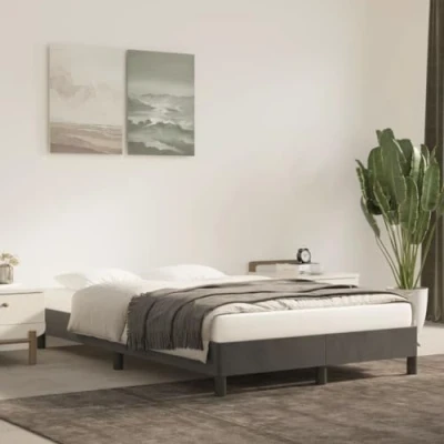 Image of vidaXL Dark Grey Velvet Bedstead 120x190 cm Contemporary Small Double Bed Frame with Sturdy Plywood Slats for Bedroom