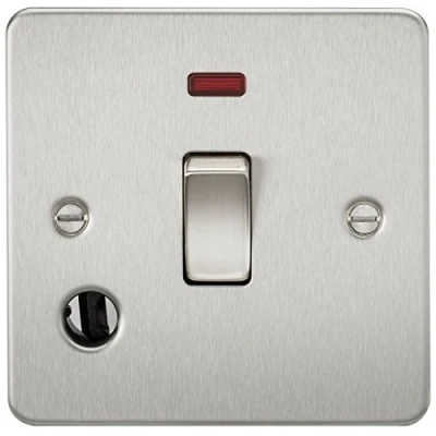 Image of KnightsBridge Flat Plate 20A 1G DP switch with neon and flex outlet brushed chrome