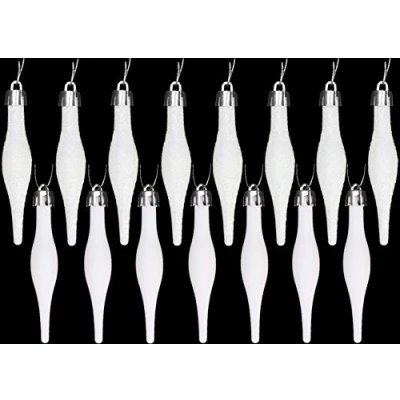 Image of Christmas Concepts® Pack Of 15 8.5cm, 85mm (3.4&quot;) Droplet Baubles Matte &amp; Glitter Design (White)