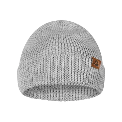 Image of DANISH ENDURANCE Merino Wool Beanie Hat, Thermal Autumn Winter Hats, Fisherman Beanie, Knit, for Men and Women, Unisex, Light Grey, One Size