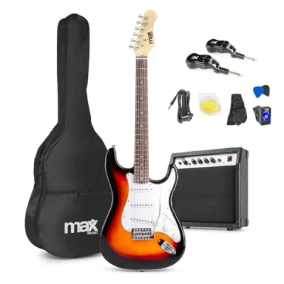 Image of MAX GigKit Wireless Electric Guitar Kit Cordless for Beginners with Accessories, Sunburst Finish, Ideal Beginner 6 Months Online Lessons