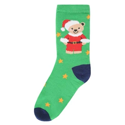 Image of Rjm Kids Cotton Rich Christmas Socks Green Bear 4 6