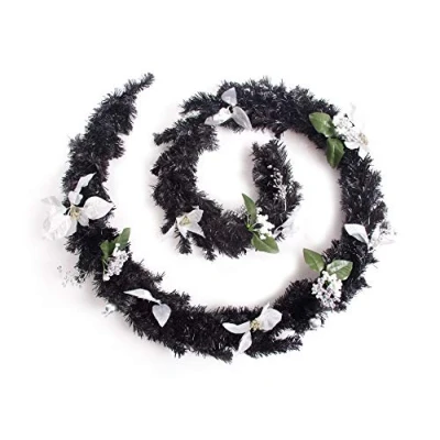 Image of Best Artificial Black Silver Decorated Christmas Garland (9ft)