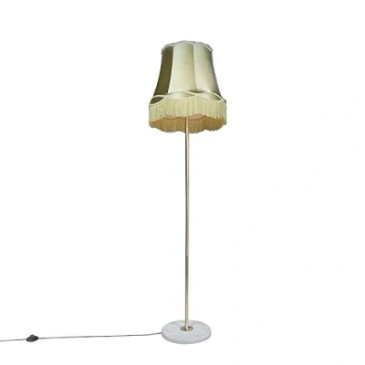 Image of Qazqa Retro Floor lamp Brass with Granny Shade Green 45 cm Kaso Suitable for LED E27 1 Light Steel Living Room I Bedroom