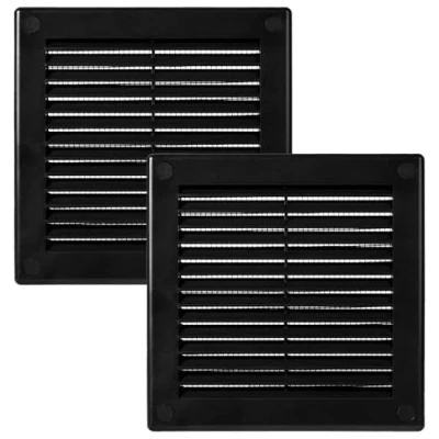 Image of Vent Systems 150 x mm / 6&#039;&#039; Inch Black Soffit Cover Pack of 2 Flat Square Air Louver Grille Built in Insect Screen HVAC Vents for Bathroom, Home Office, Kitchen